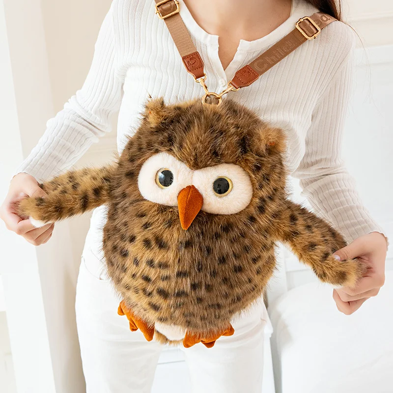 Fluffy Brown Spotted Owl Stuffed Doll Plush Backpack Soft Simulated Animal Shoulder Bag Creative Home Decoration Birthday Gift