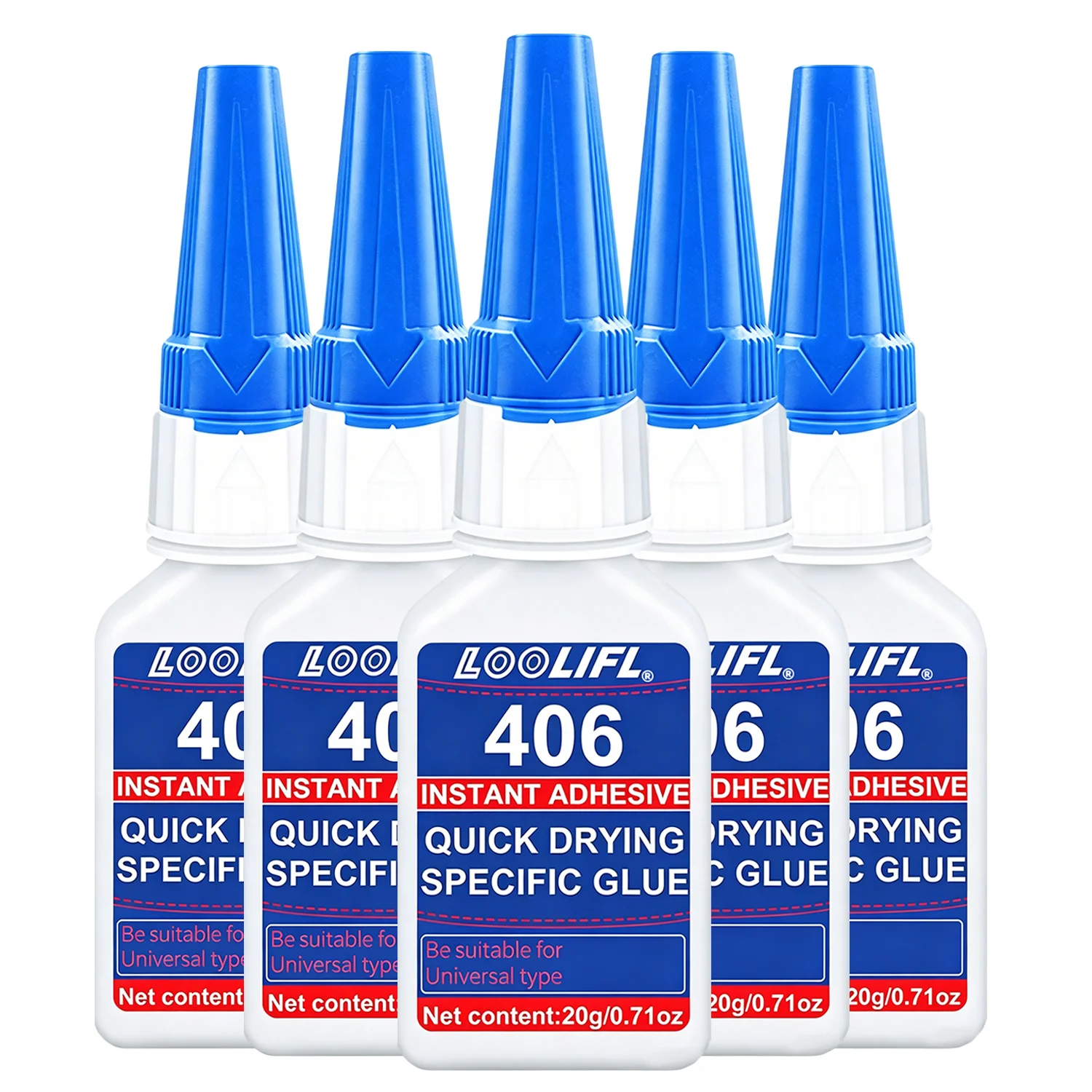 Loolifl 5Pcs 406 20g Cyanoacrylate Super Glue for Plastic Rubber Metal Ceramic All Purpose Adhesive for DIY Craft Home Repair