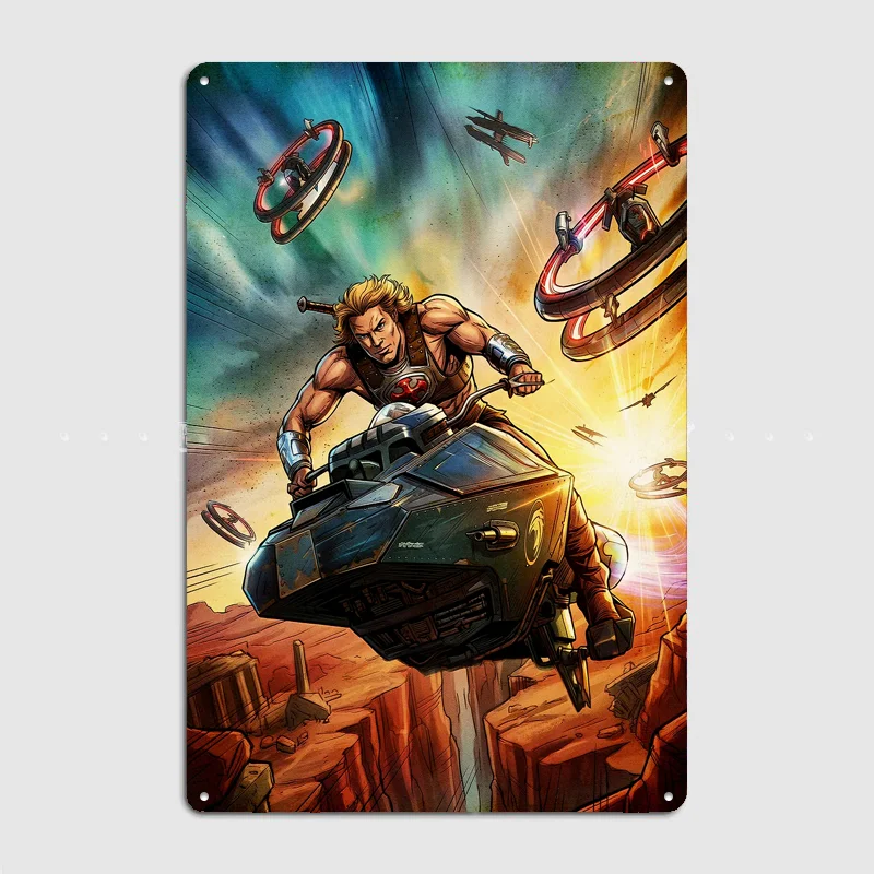 The King of the Universe Riding a Hovercraft in a Canyon Poster Metal Sign Bedroom Home Decor Custom Posters Room Decorations