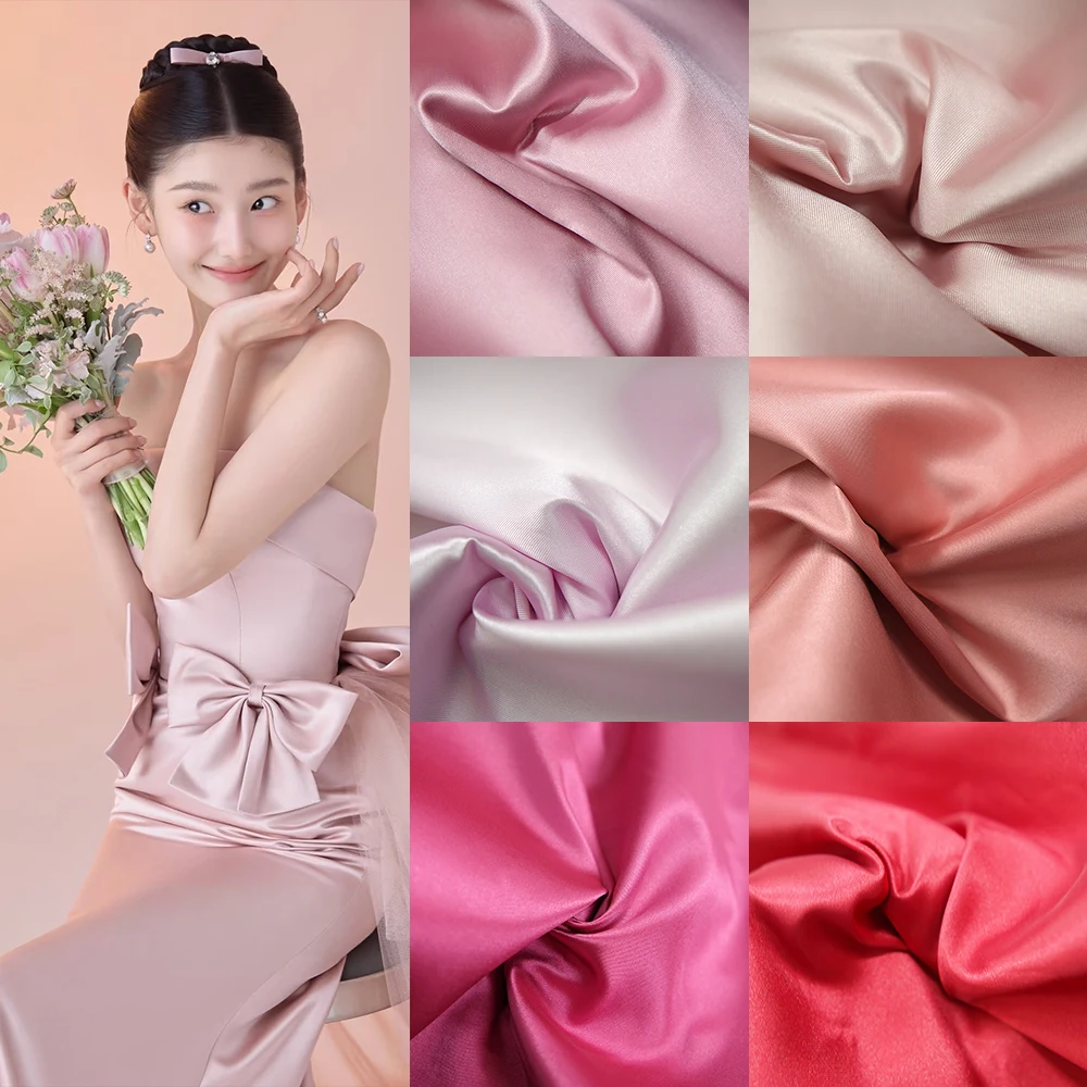 

Тяжелая жесткая саржевая саржевая атласная ткань цвета слоновой кости розового цвета, продается во дворе для свадебных платьев, костюмов, шитье своими руками, высококачественное пошитие