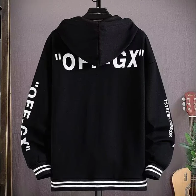 S-6XL Black Oversized Hooded Jacket Men\'s Baseball Jacket Autumn Winter High Quality Cotton Hoodie Top Harajuku Men\'s Clothing