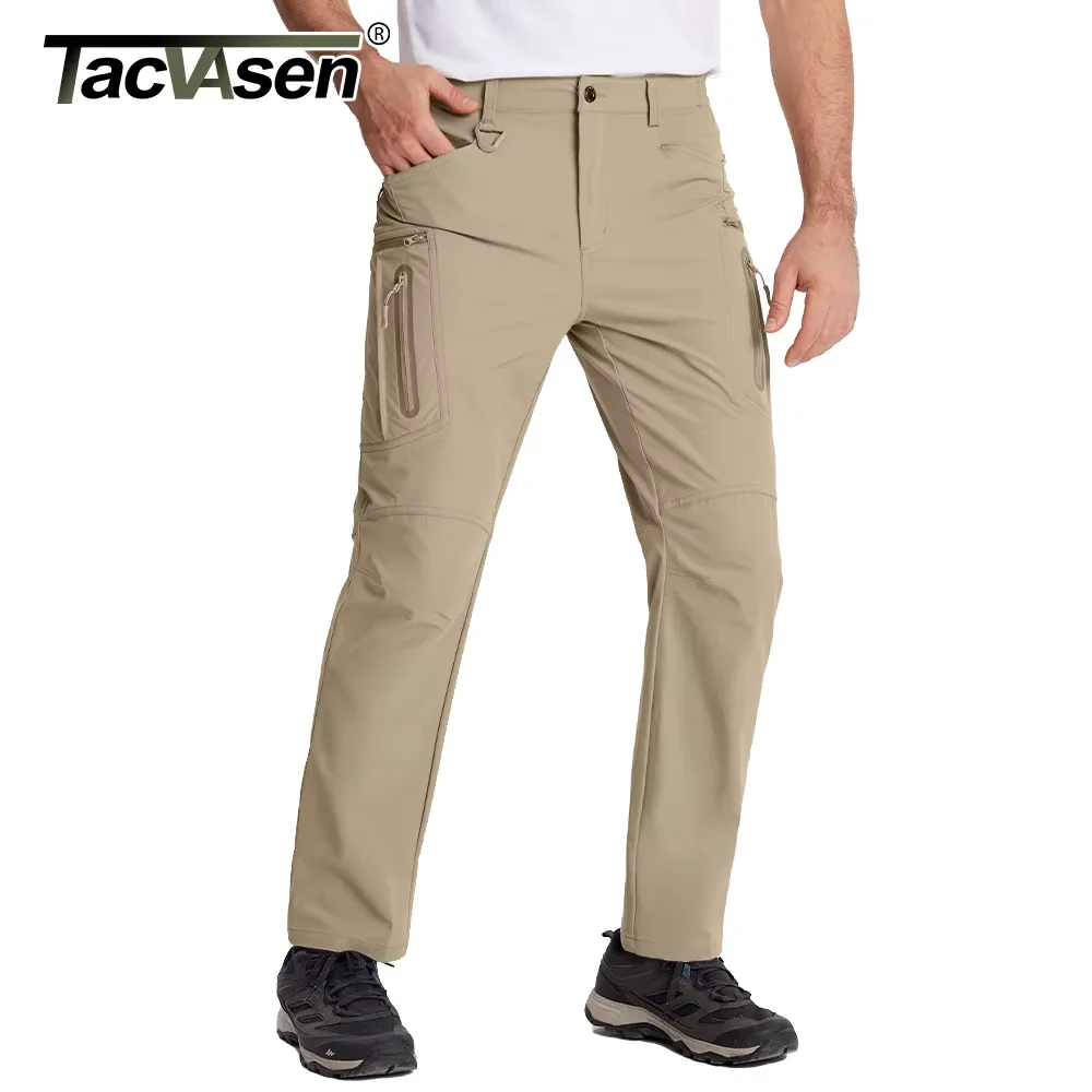 TACVASEN Lightweight Work Pants Mens Zip Pockets Cargo Pants Waterproof Fishing Hiking Pants Casual Trousers Outdoor Male