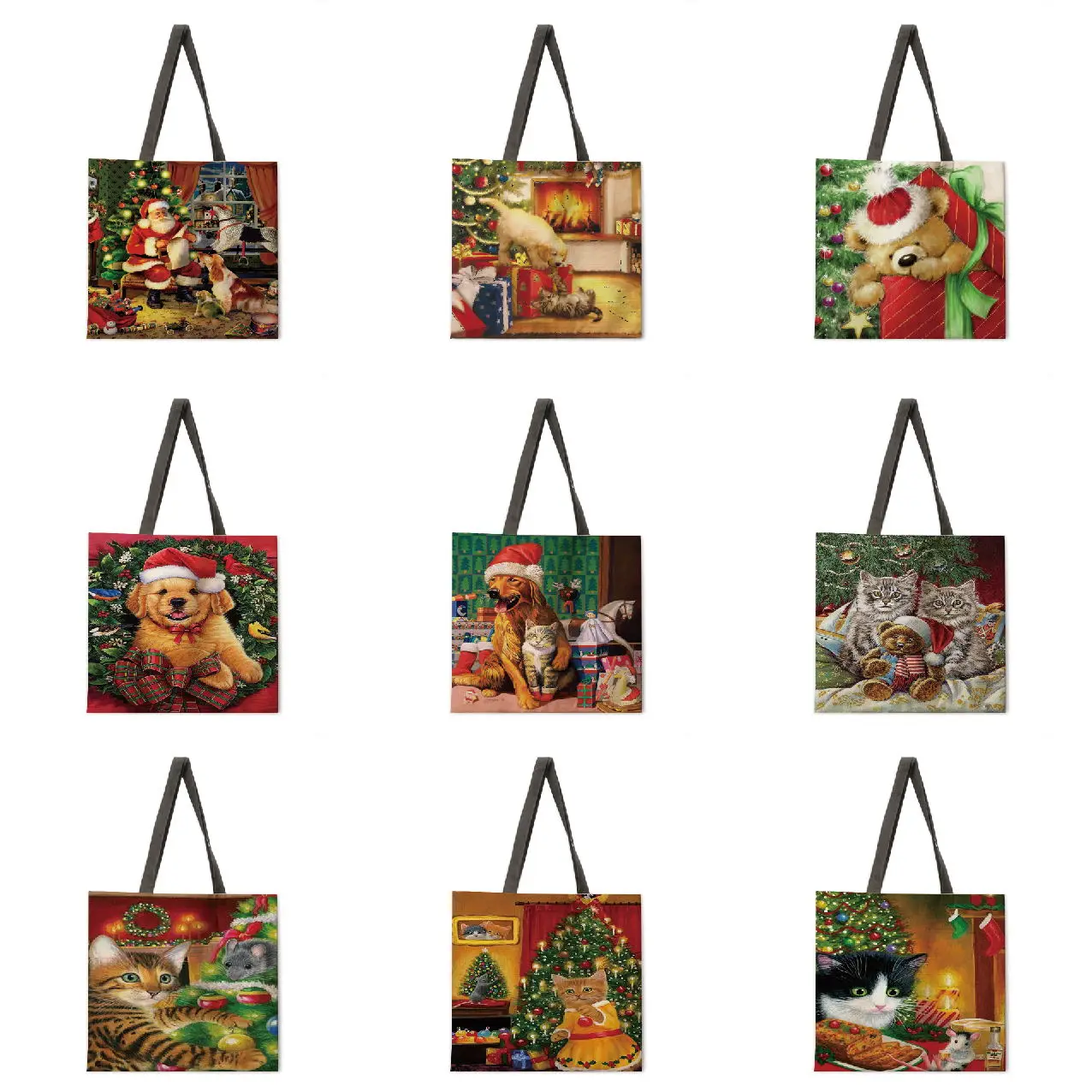 

Christmas linen bag handbag shoulder bag large capacity environmentally friendly shopping bag handbag tote bag