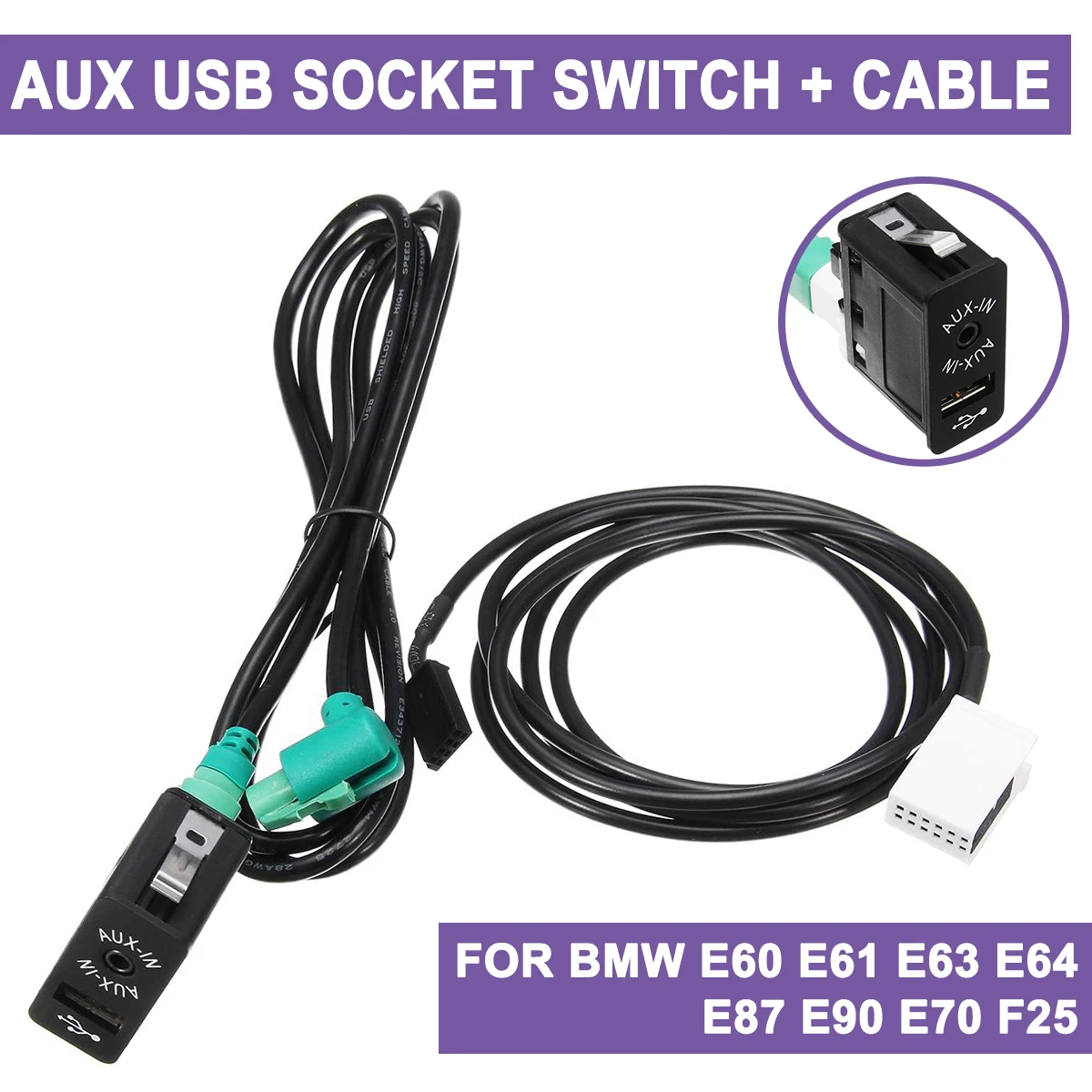 

Car AUX USB Socket Switch+AUX USB Cable For BMW E60 E61 E63 E64 E87 E90 E70 F25 for Phantom USB Cable Adapter Audio Harness Wire