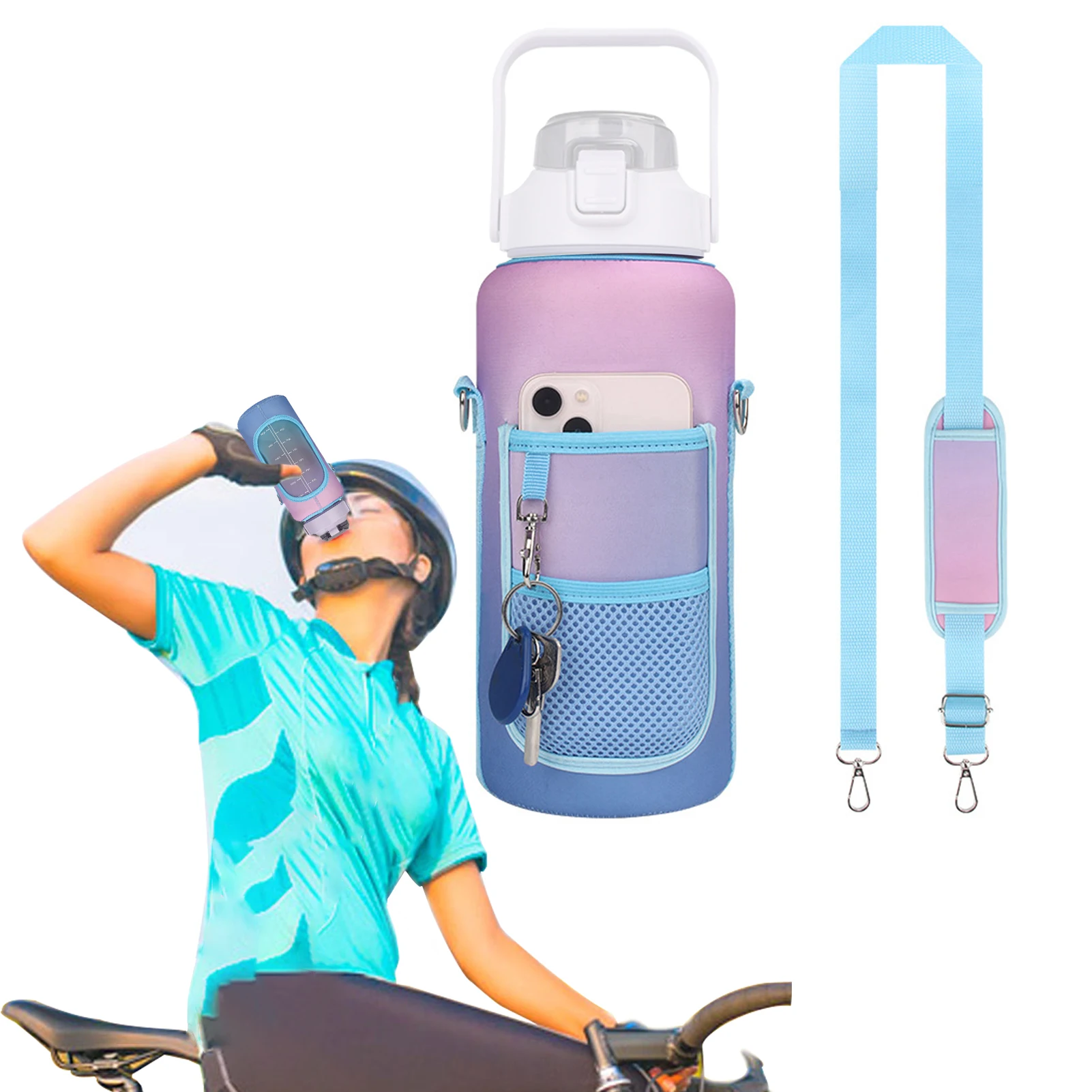 Water Bottle Sleeve Gradient Purple Neoprene Water Bottle Carrier Comfortable To Use Adjustable Strap Length Water Bottle