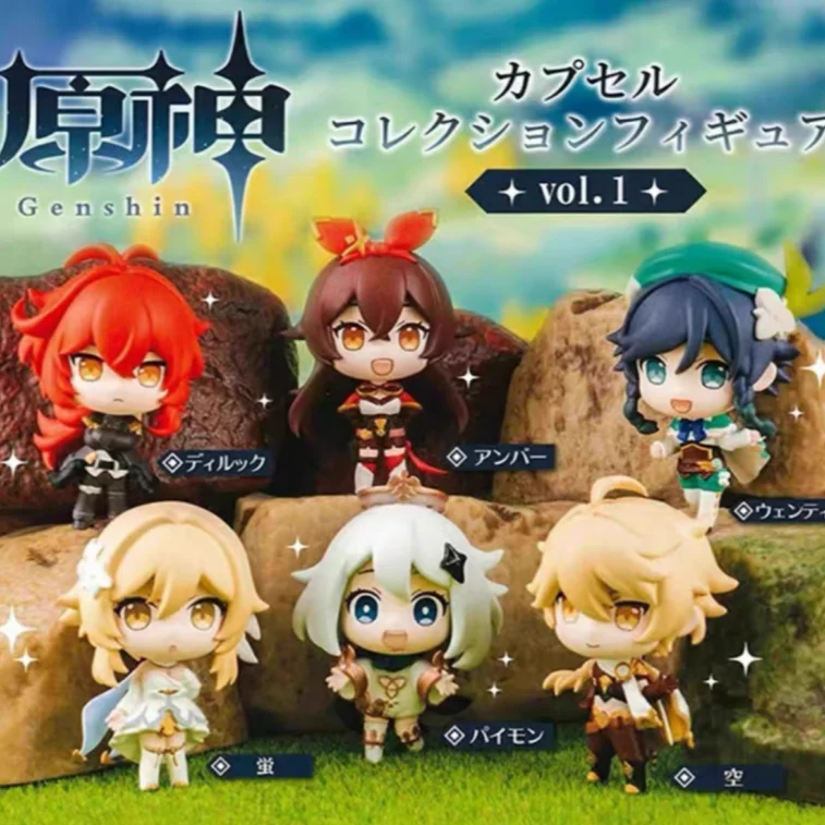 Original Genshin Impact Gashapon Creative Figure Vol 1 2 Zhongli Xiao Keqing Chibi Collectible Anime Figure Fans Hobby Gift