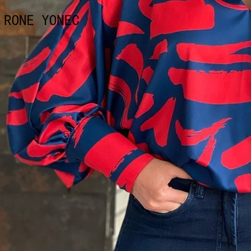 Women Casual Abstract V neck Batwing Sleeves Spring Loose Blouse Tops