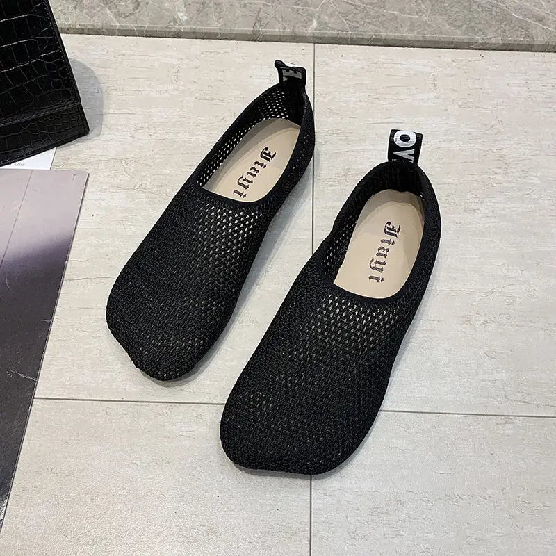 Black Mesh Breathable Flat Slip On Women\'s Shoes 2023 Female Footwear New In Offers Stylish Korean Fashion Shoe Urban A 39