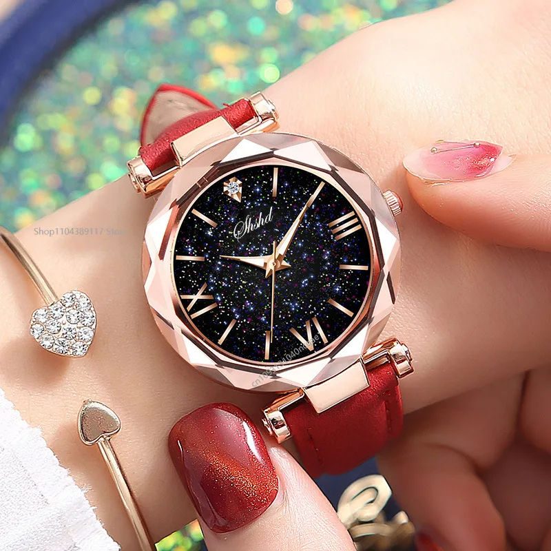 Women Watch Luminous Rhinestone Romantic Starry Sky Wristwatch Ladies Leather Watch Clock for Women Relogio Feminin Montre Femme