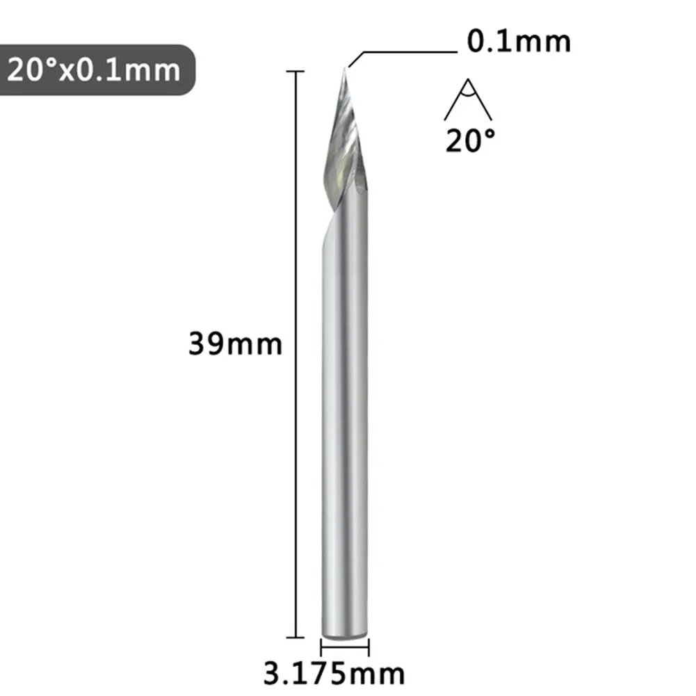Good Consistency Anti-bending Bit Engraving 0.1/0.2/0.3mm Tip 1/8\\\'\\\' Shank Wear-resistance 20/30/45/60 Degrees