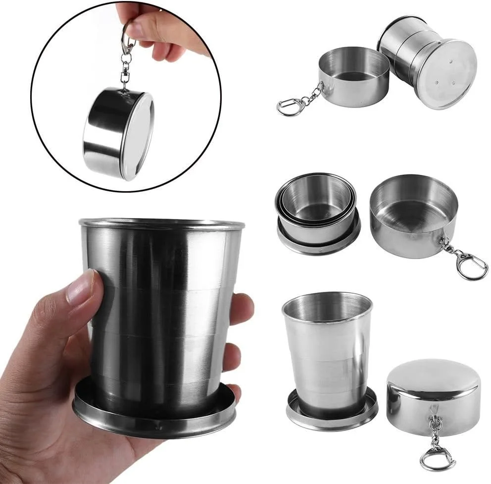 

75/150/250/450ML Stainless Steel Collapsible Cup Camping Cookware Expandable Cup Teacups Portable Outdoor Travel Camping Mugs