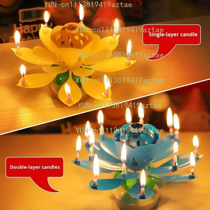Romantic Happy Birthday Musical Candle Lotus Design with Magic Play for Birthday Cakes