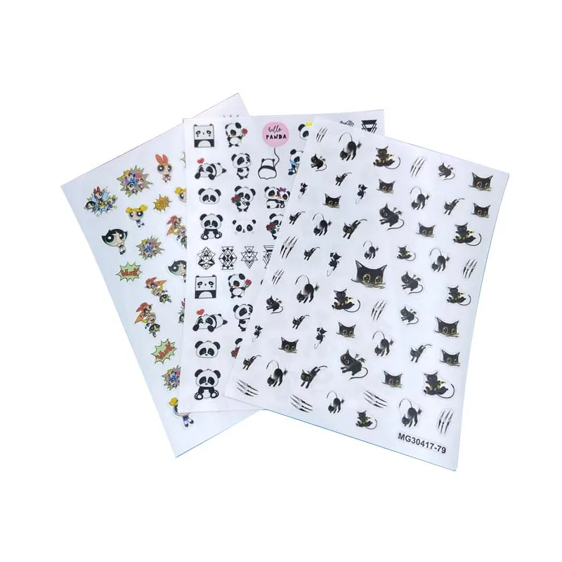 DIY Japanese Style Thin Traceless Nail Stickers New Design of Black Baby Bears Panda Women Police Back Glue Dry Nail Decals