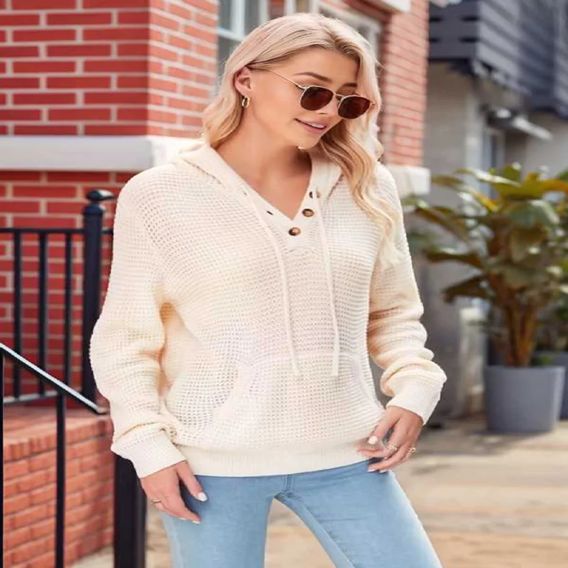 2025 New Women's Solid Color Hooded Sweatshirts Long-Sleeved Drawstring Hoodie With Large Pockets Autumn Casual Pullover Tops