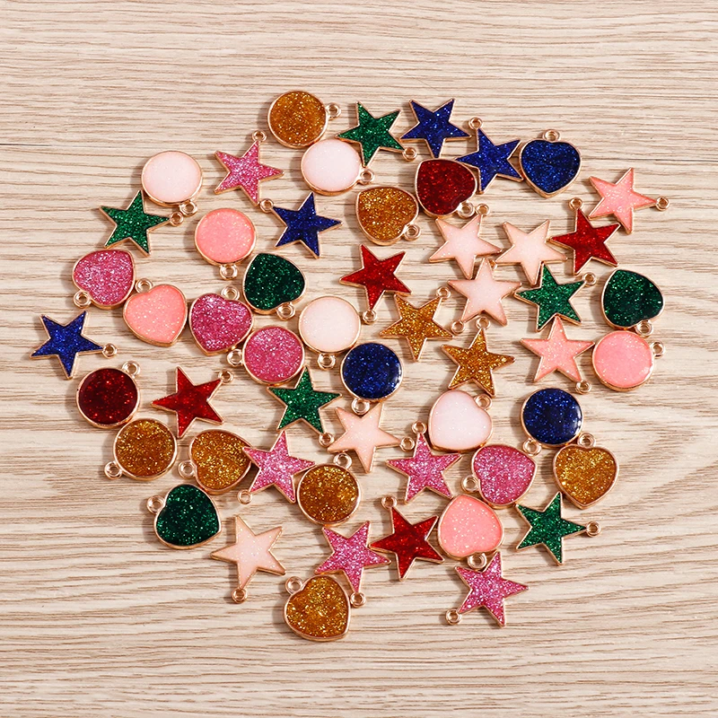 10 Stück Niedliche Emaille-Anhänger in Herz- und Sternform für Schmuckherstellung, Halsketten, Ohrringe, Armbänder, DIY-Bastelzubehör – Detail 1
