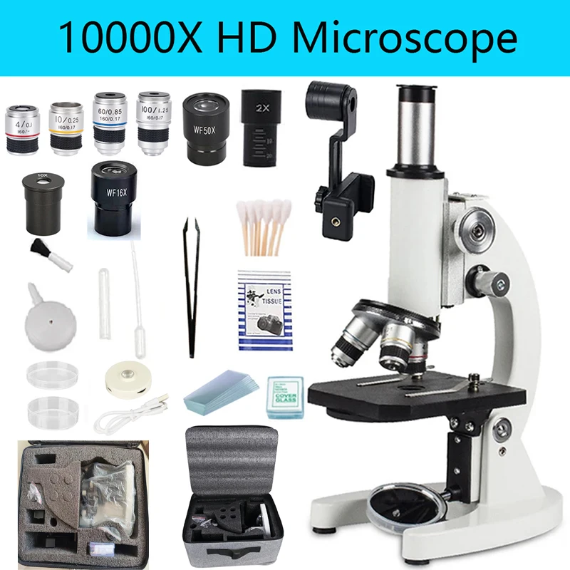 Microscópio biológico óptico 40-10000x alta ampliação hd fotografia ensino médio universidade ciência esperma microscópio