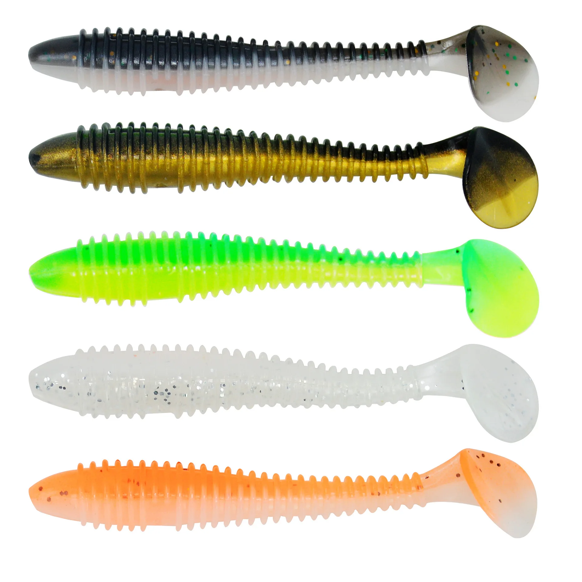 Fishing Lure Fat Screw T Tail Fish Jig Head Worm Artificial Lures Dual Color 6.5cm 2.3g Soft Bait Lot 10 Pieces Sale