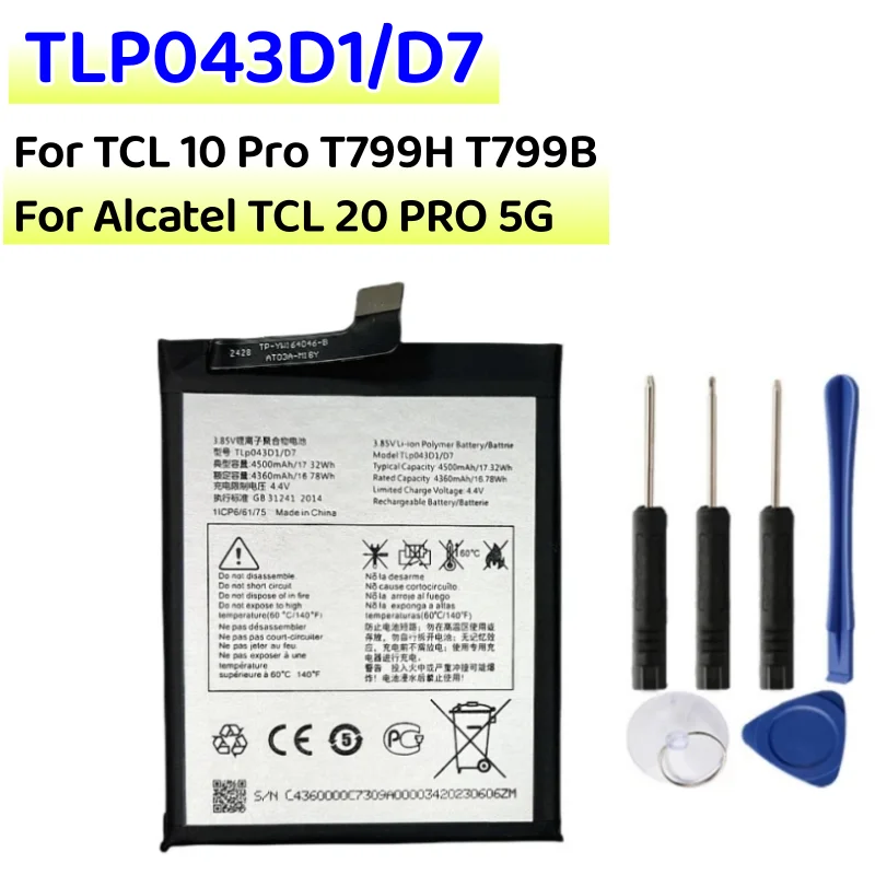 New 4500mAh TLP043D1 TLP043D7 Battery for TCL 10 Pro T799H T799B For Alcatel TCL 20 PRO 5G T810 T799 T782 T810S T810H+free tools