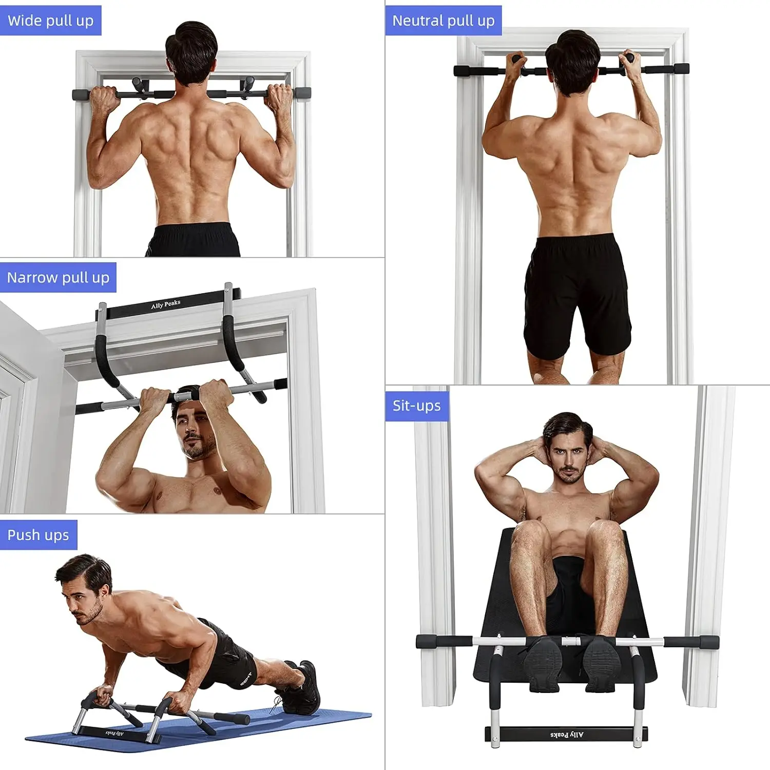 Thickened Steel Pull Bar Doorway Max Limit 440 Lbs Multi-Grip Strength Portable Indoor Chin-Up Bar Fitness Dip Stands1