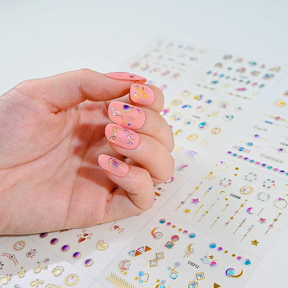 30pcs Imitation Diamond Bronzing Nail Art Stickers Geometric 3D Stereo Mixed Types Decals For Women Manicure Charms Decorations