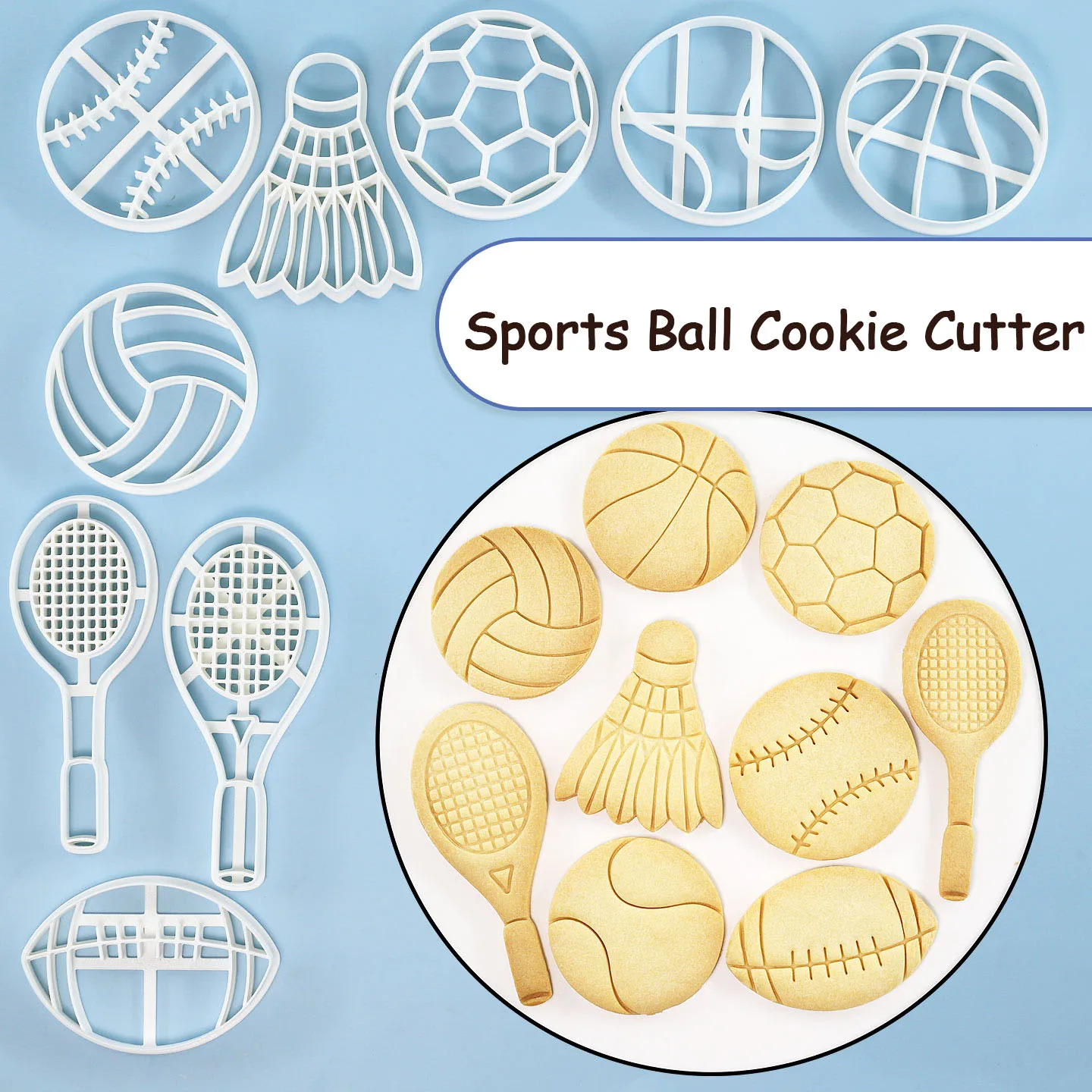 1 Pc Sports Cookie Cutter Football Rugby Basketball Badminton Tennis Shaped Cookie Molds for Birthday Cake Cupcake Decorations