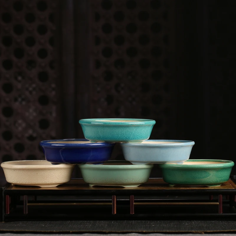 Yixing Purple Sand Flower Pot Chinese Style Cracked Round Decorative Plant Pot Household Small Ceramic Succulent Flower Pot 1pcs
