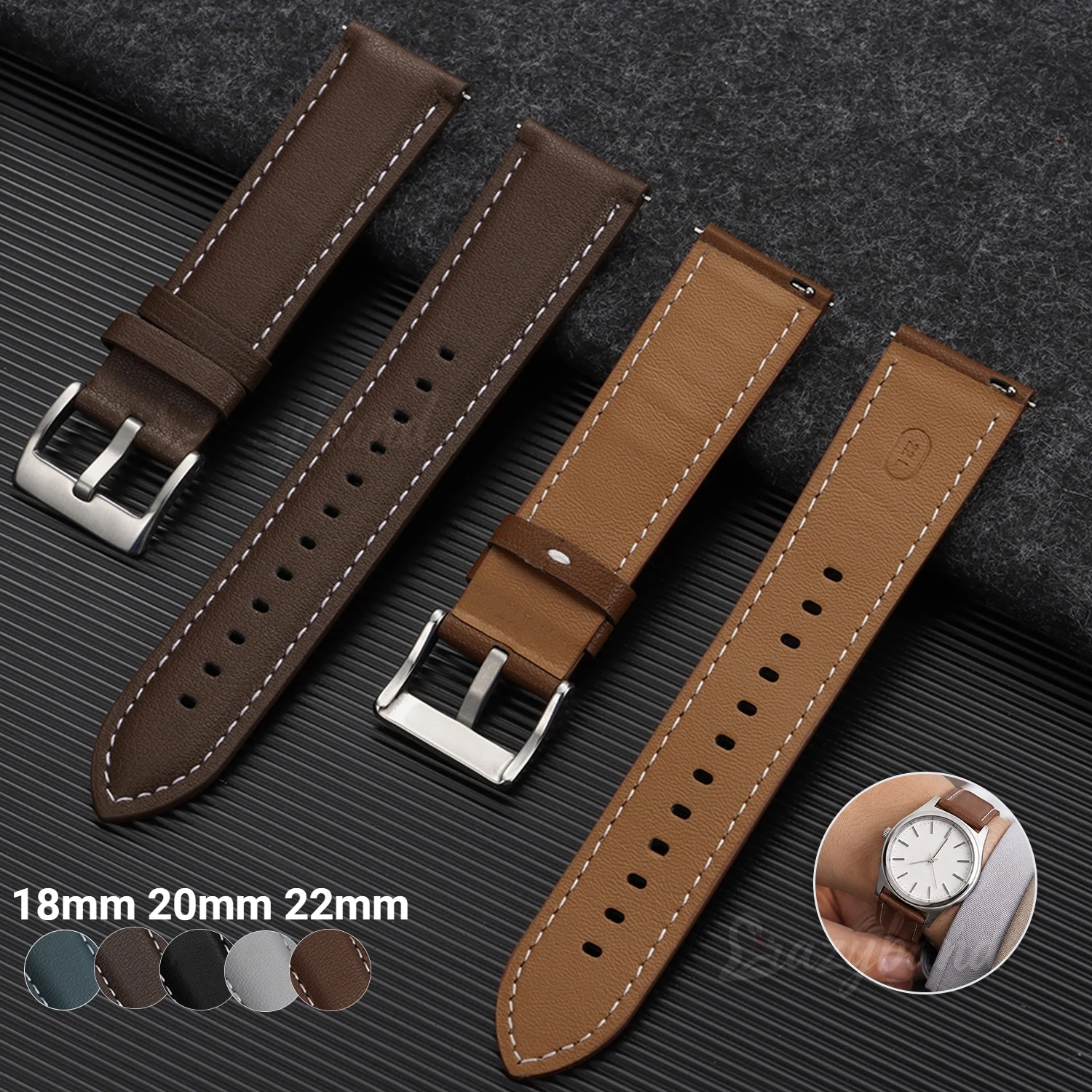18mm 20mm 22mm Vintage Leather Watchband Quick Release Business Accessory Brown Black Universal Sport Bracelet Replace Wristbelt