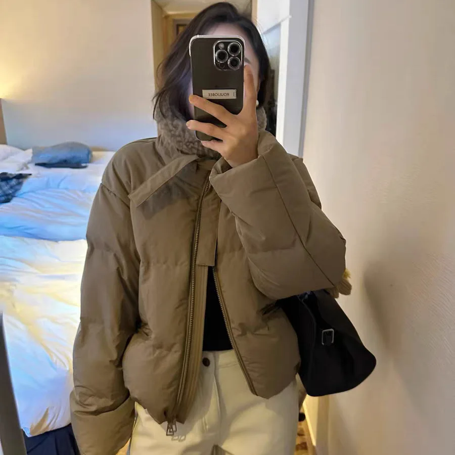 Ele 純色コントラストジッパー 90 Du ダウン Jaet コート韓国 Sle ストレートカットロング Sve 暖かい女性のアウターウェア