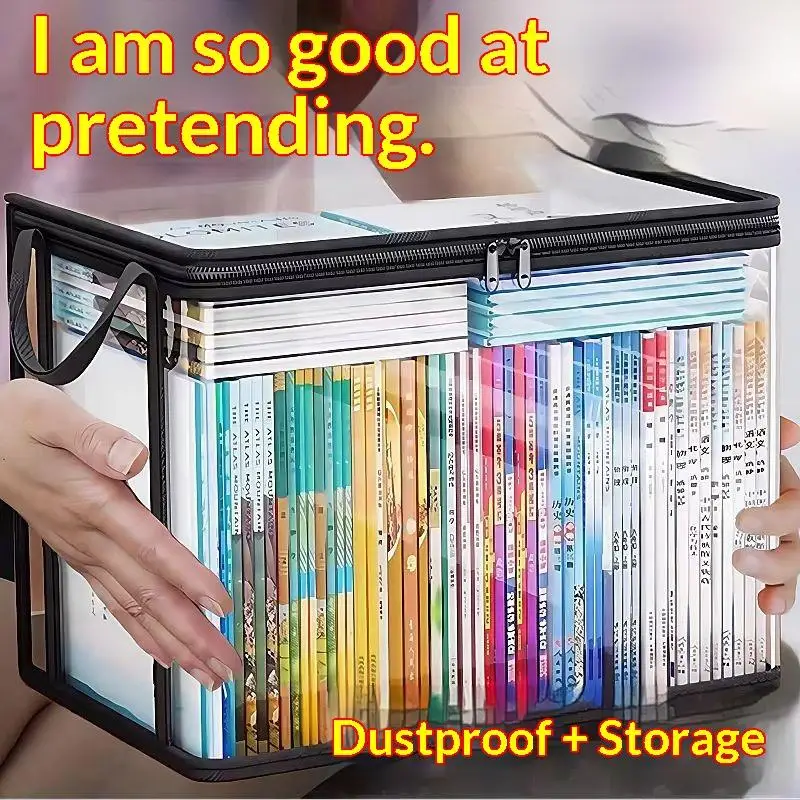 2/3Pcs Dustproof Waterproof Transparent Storage Bag With Handle Stackable Organizer For Books Clothes Arrangement
