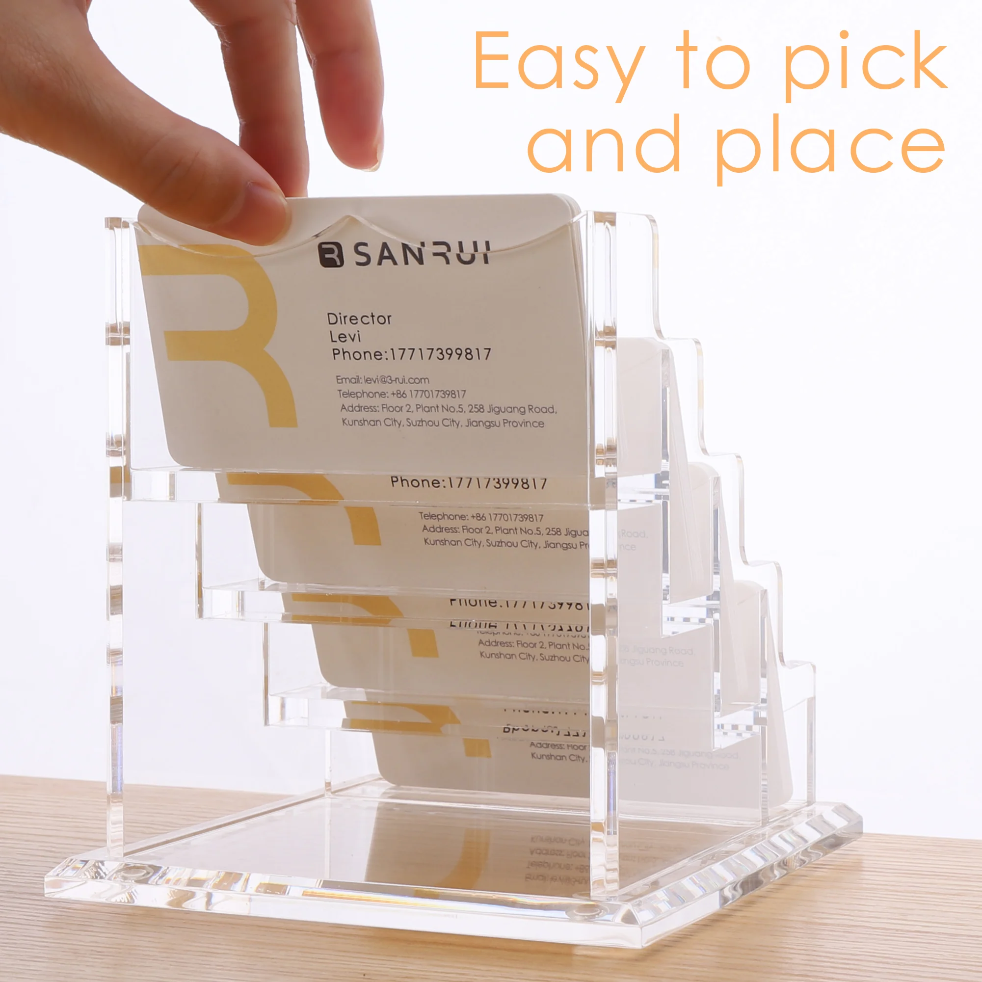 SANRUI Acrylic Clear Business Card Holder for Desk Display Stand Desktop Organizer Rack 4 Tier 4 Pocket