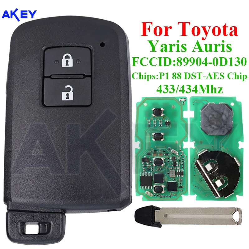 2 Buttons Keyless Go Remote Car Key FCCID: 89904-0D130 for Toyota Yaris Auris BA7EQ P1 88 DST-AES Chip 433/434MHz 89904-0D130