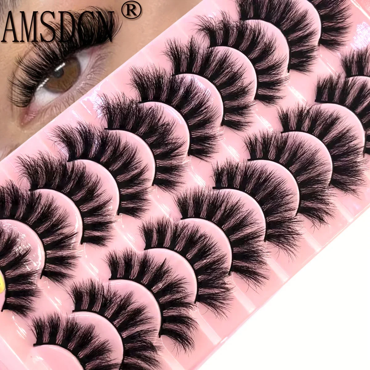 AMSDCN 10 Pairs 3D Mink Lashes Faux Mink Fluffy Lash Soft Full Thick Wispy Eyelash Dramatic False Eyelashes Makeup
