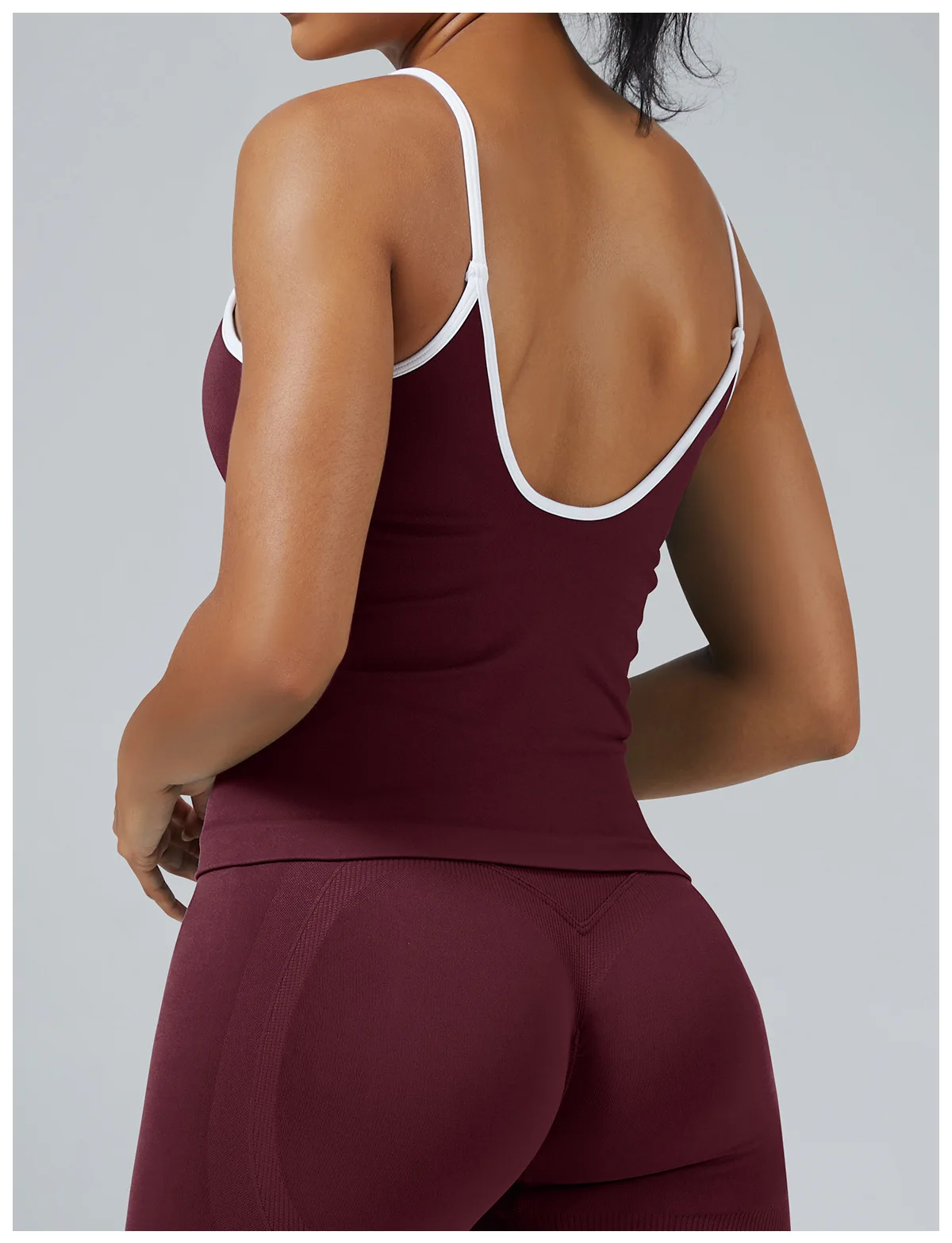 Damen Color-Blocking Gym-Sport-Tops Sommer Yoga Fitness Sexy Rückenfreie Strick-Camisoles mit Brustpolster und Trägern – Detail 21