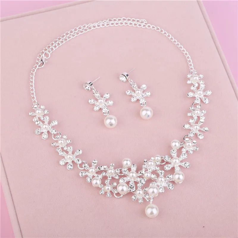 Wedding Jewelery Set Rhinestone Jewellery Necklace Sets for Women Crystal Pearl Earrings Bridal Jewelry Sets Crown Tiara Bride