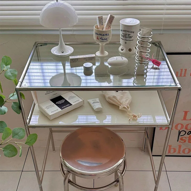 & Influencer-style Instagram-worthy Luxury Stainless Steel Modern Minimalist Salon Nail Table Manicure Station Storage Single