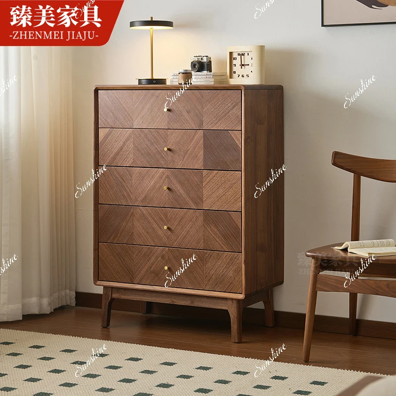 Design, black walnut chest parquet simple solid wood storage, retro light luxury furniture in the living room