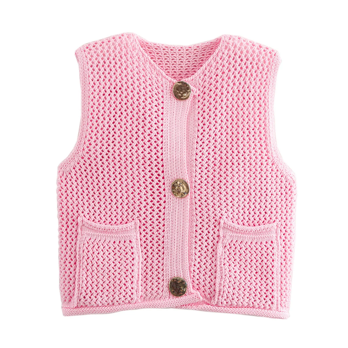 Cropped Sweater Women Vests Loose Casual Sweater Vests Button Up V Neck Sweater Kamizelka dla kobiet Dzianinowe kardigany z kieszeniami