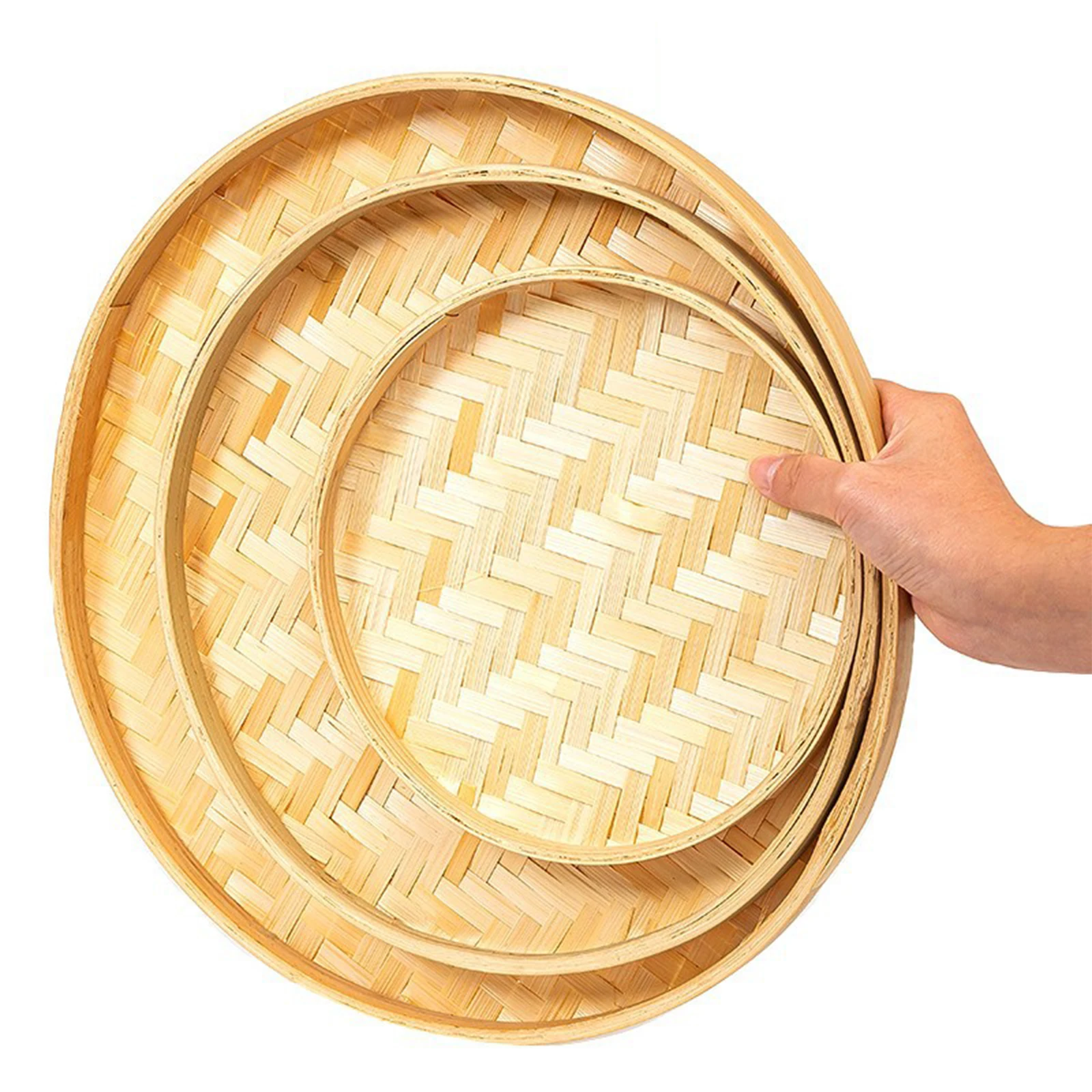 Handmade Weaving Bamboo Sieve Raft Round Dustpan Storage Trays Basket DIY Home Decor Fruit Bread Basket Kitchen Storage