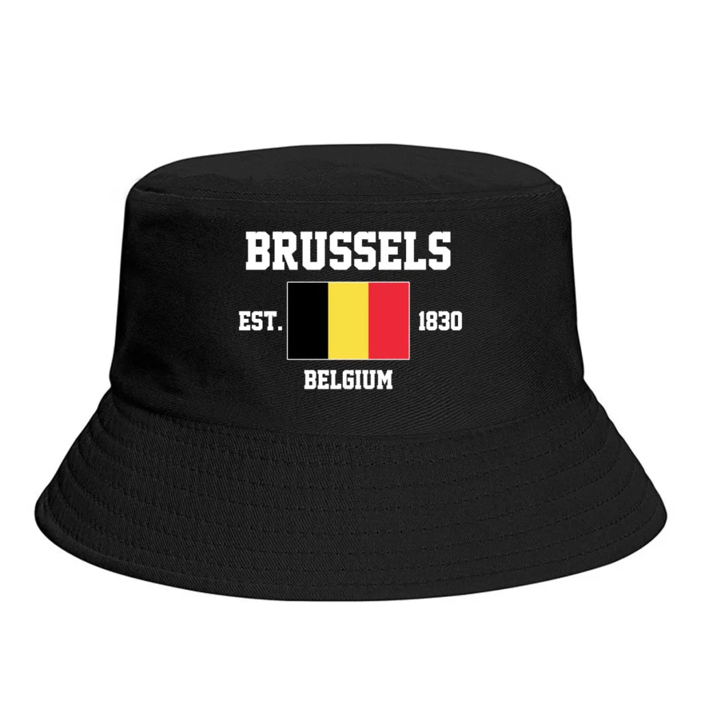 Bucket Hats  Belgium EST.1830 Brussels Emblem Flag Sun Shade Cool Outdoor Summer Fisherman Caps Fishing Hat