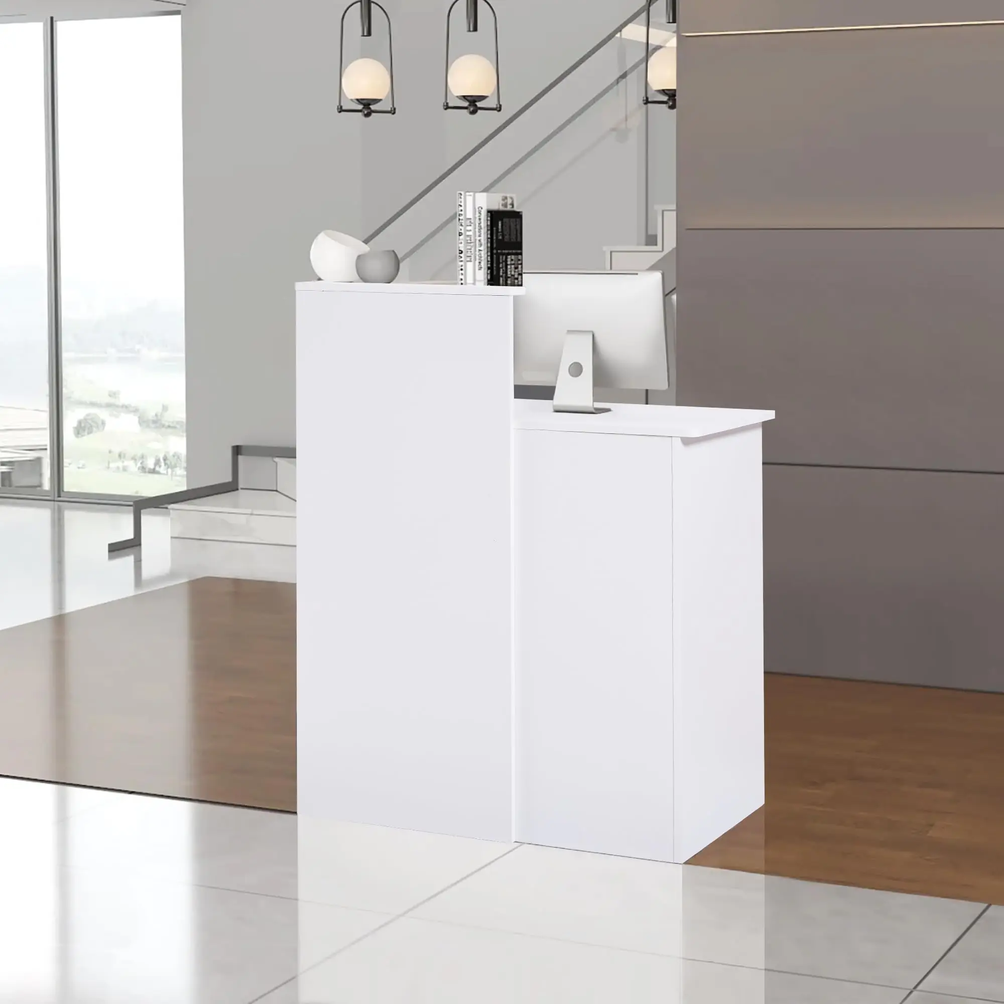 Reception Desk with Counter,Small Front Desk with Two Lockable Drawers,Cable Management Holes,Counter Table for Salon