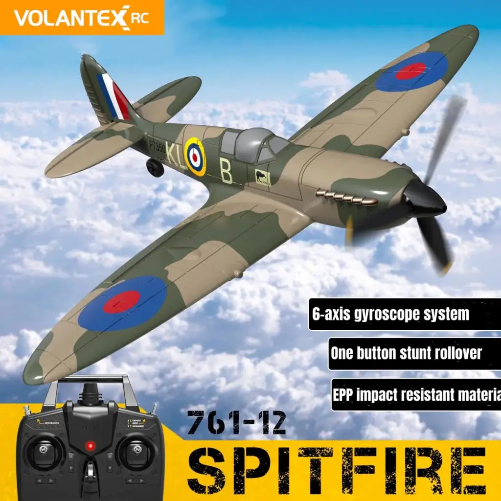 

Volantex 761-12 Spitfire 400mm 2.4G 4CH One-key Return Home Glider For Beginners EPP Material Anti-Fall Vertical Tail Fixed-Wing