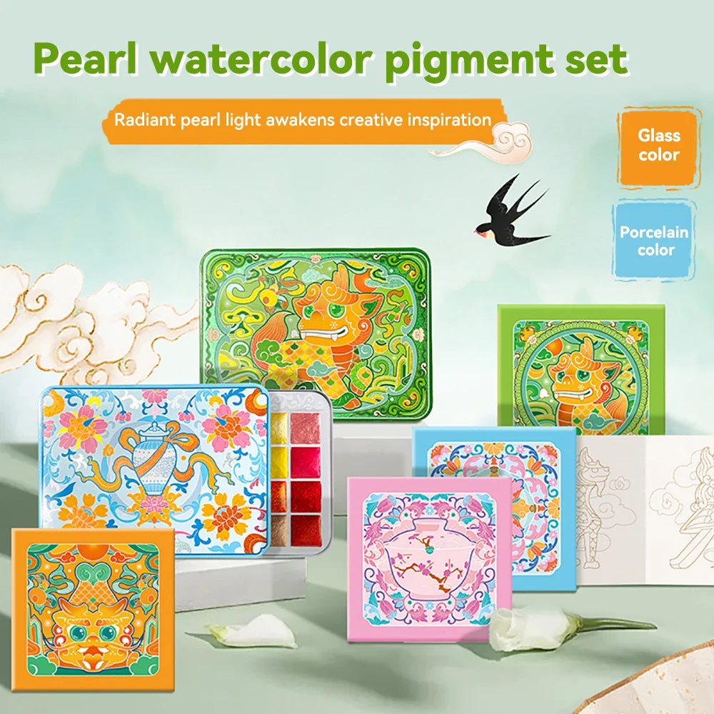 Imagem -03 - Conjunto de Pintura Aquarela Monocromática para Desenho Artístico Pigmento Aquarela Estilo Chinês Kingfisher Glitter Perolado 24 Cores