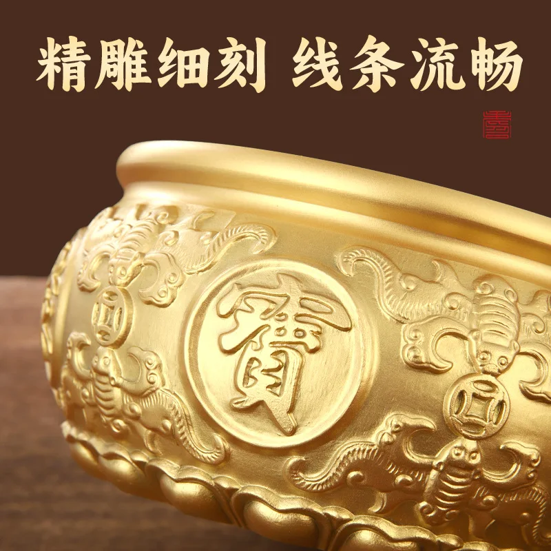 Treasure Bowl Ornament with Amethyst Sphere, Pure Brass, Household Money Box, Living Room, Store Opening Gift, Attracts Wealth f