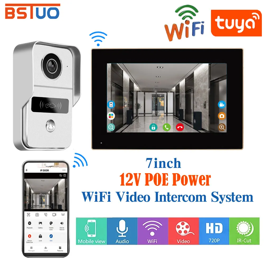 

Tuya App Wireless Wifi POE Video Intercom Kits Visual Doorbell System 1080P Entry Doorphone Door Camera for Home Villa Apartment