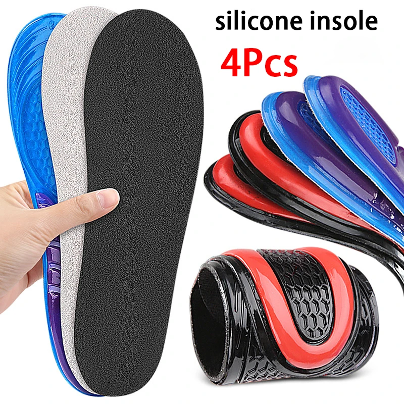 2 Stück/4 Stück Neue Silikon-Stoßdämpfende Einlegesohlen Weiche Elastische Komfort-Schuhpolster Herren- und Damen-Sportlauf-Einlegesohle