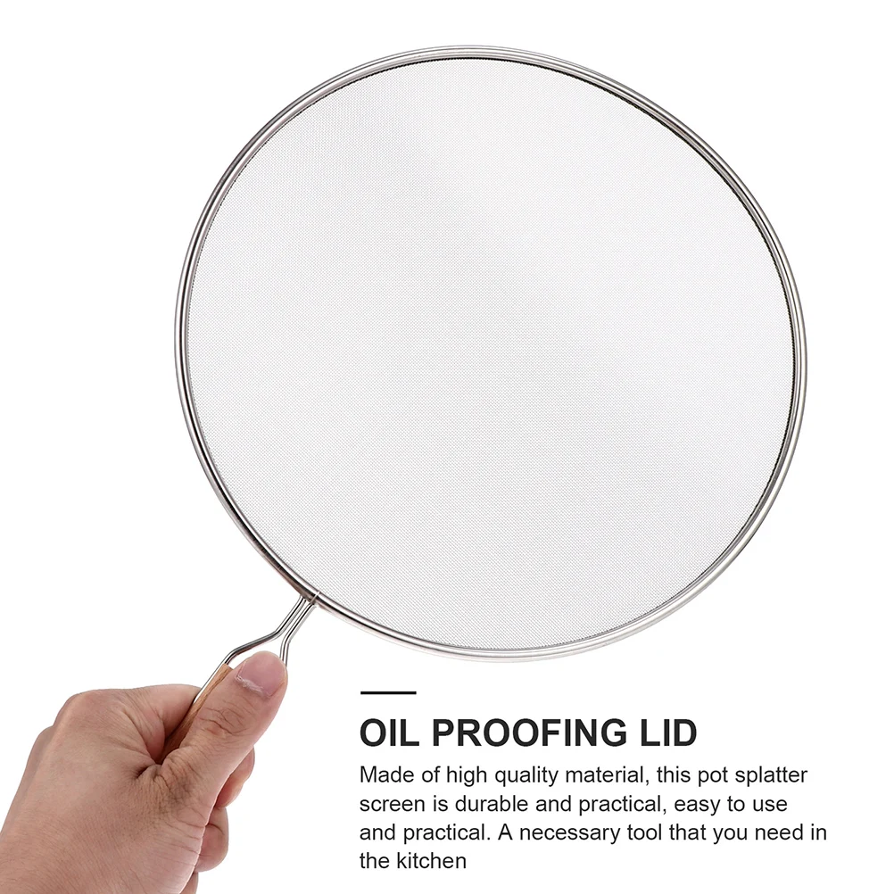 

1pc Splatter Screen Stainless Steel Oil-Splash Guard Frying Pan Cover Long Handle Cooking Tool For Oil Proofing Kitchen Use