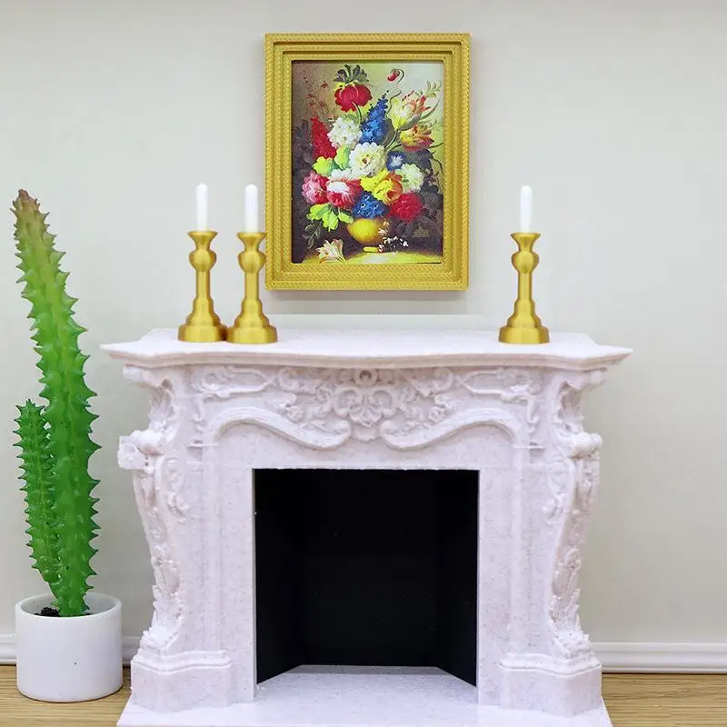 1/2Pcs Dollhouse Miniature Golden Candle Holder 1:12 Mini Candlestick Model Doll House Dining Room Home Decor DIY Accessories