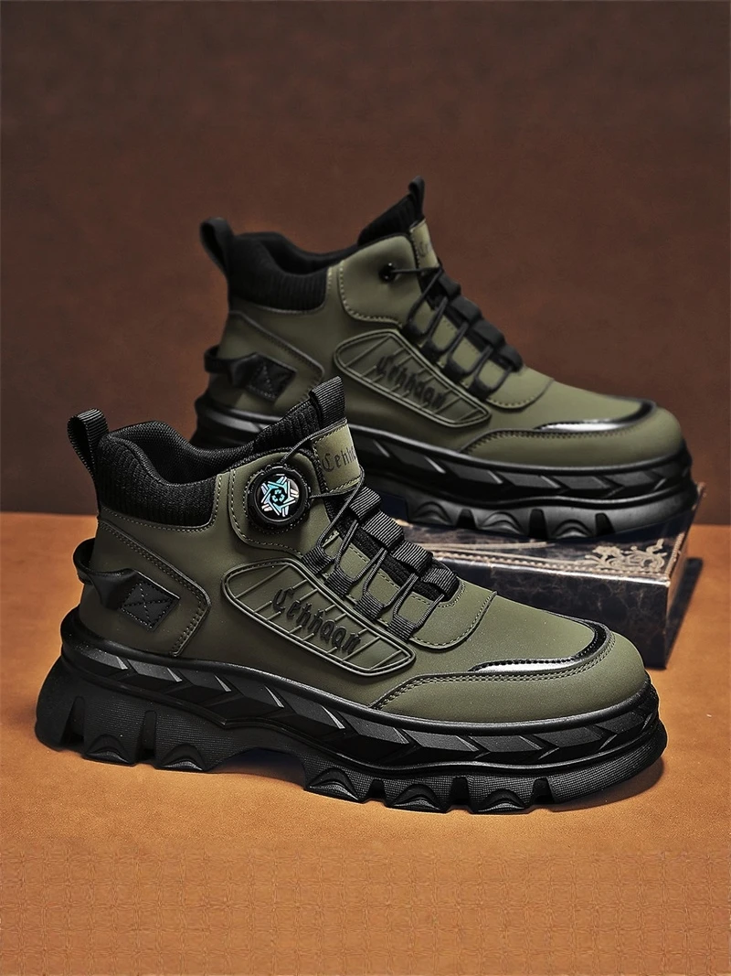 أحذية مارتن رجالية عالية الرقبة للخريف والشتاء، مقاومة للماء ومضادة للانزلاق، ذات نعل سميك لزيادة الطول، مناسبة للتسلق والعمل...