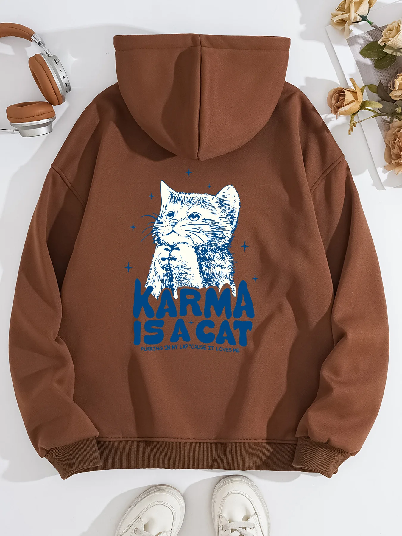 Gatinho neko gato bonito impressão outono inverno moletom com capuz feminino manga longa pulôver casual solto ao ar livre camisola moletom