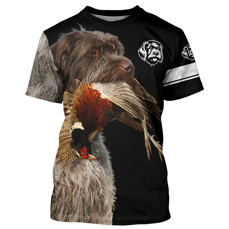 Men Tshirt Holiday， men's short sleeve T-shirt camouflage hunting dog print summer men's clothing O-neck T-shirt casual shor